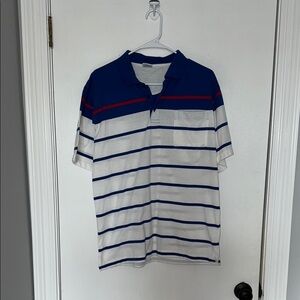 Gioberti Men's Blue and White Striped Polo Shirt- size medium
